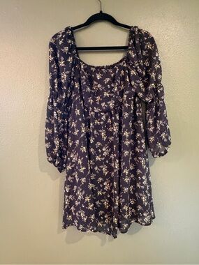Women’s Black Floral Mini Dress with Puff Sleeves